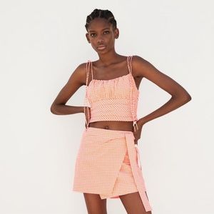 Zara Orange and Pink Gingham Crop Top | SZ W S
